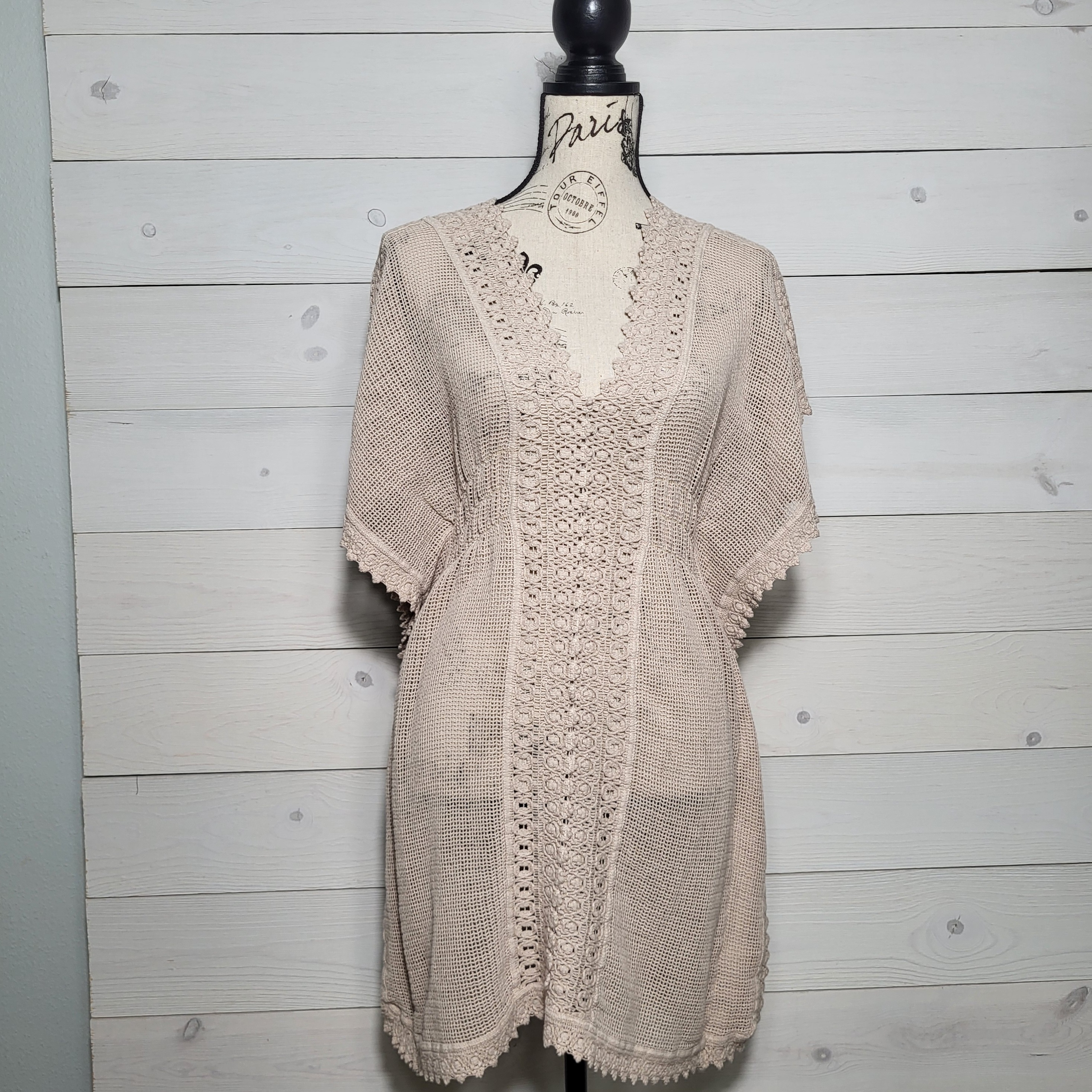 Seaspice Cover Up Dress Peruvian Cotton Crochet Smock Waist Coastal Resortwear